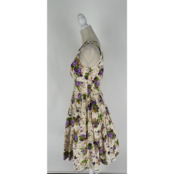 Aryeh Anthropologie Floral Midi Dress Womens Small Sleeveless Cream Purple - Picture 3 of 11